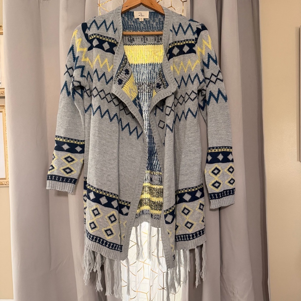 L Love Southwestern Print Fringed Open Front Cardigan‎ Size M/L Preowned | G1